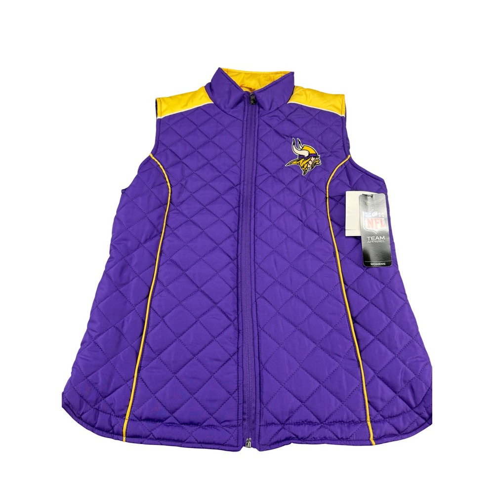 NFL Team Apparel Minnesota Vikings Womens Quilted Vest Purple Gold  Small
